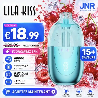 JNR Lila Kiss 60K – 60 000 Bouffées – Puff Rechargeable Dual Mesh avec Écran